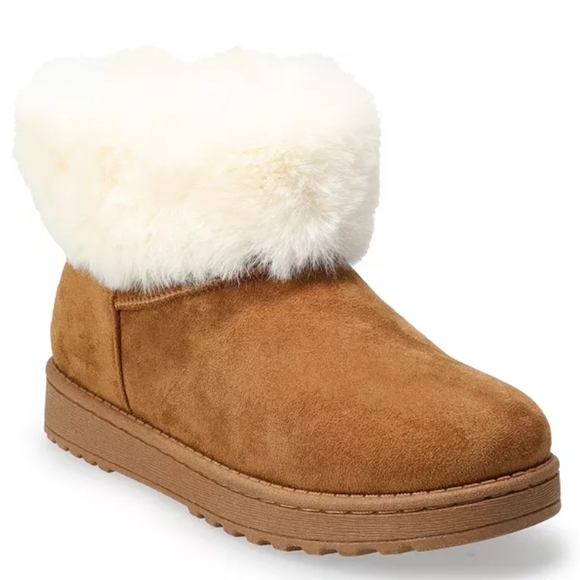SO Shoes - SO Cozy Brown Fuzzy Boots with Faux Fur Trim 9.5 NWT